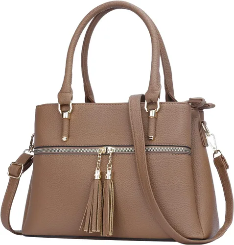 Vista 26 de KKXIU Bolsos tipo satchel para mujer con asa, bolsos de hombro y carteras con bolsillos y cremallera, bolsos cruzados de cuero