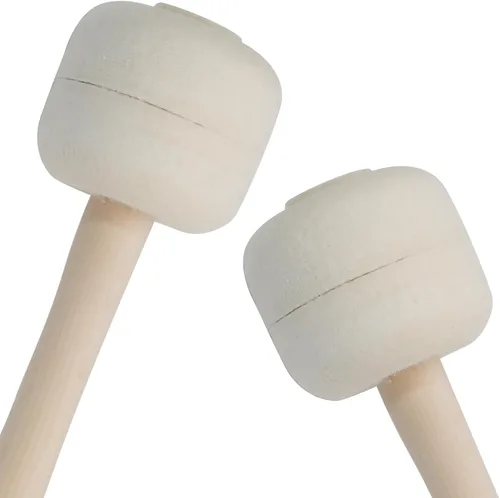 Vista 2 de Luomorgo Mazas de bombo marcha, fieltro de lana, 1 par, 13.4 pulgadas Mango de madera, palos de percusión de timbales de fieltro suave