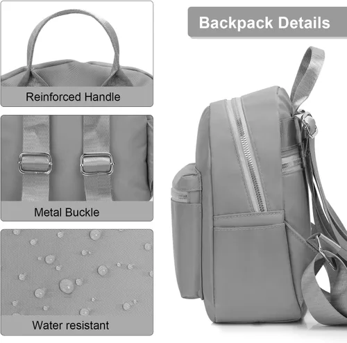 Vista 6 de Etercycle Mini mochila monedero para mujer, mochila pequeña, bolsa de hombro para viajes, Gris, Moda