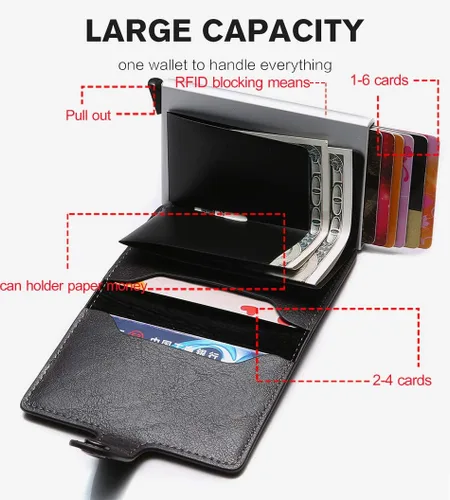 Vista 4 de Cartera de bloqueo RFID ultrafina para tarjetas de crédito con tarjetero seguro, 1468-2, Minimalista