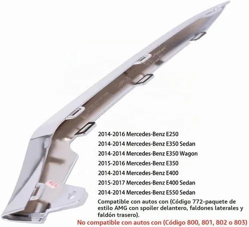Vista 3 de Moldura cromada para parachoques delantero, lado del conductor, A2128852774, compatible con Mercedes Benz Clase E 2014-2016, W212, E250, E350, E400