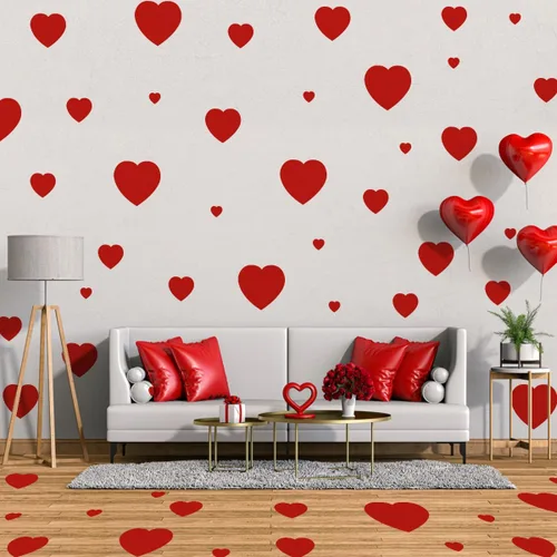 Vista 8 de Calcomanías de pared para el día de San Valentín, diseño de corazón rojo y huella, recuerdo de fiesta para ventana, pared, suelo, boda, aniversario