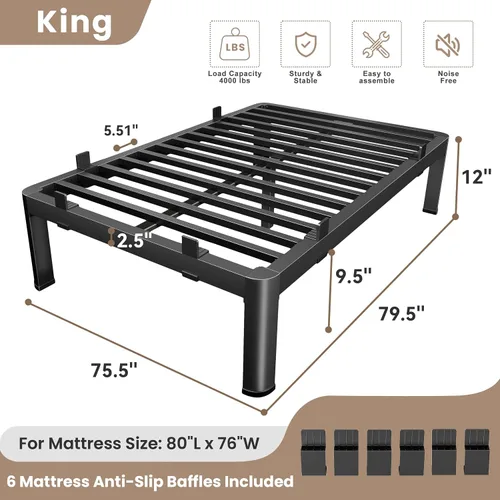 Vista 51 de MAF - Base de cama de plataforma de 14 pulgadas para cama individual con listones de madera, base de cama de metal resistente de 3500 libras