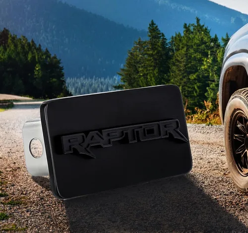 Vista 3 de Ford Raptor Cubierta de enganche rectangular con revestimiento negro con emblema 3D Ford Raptor negro para enganche de remolque (2 pulgadas) receptor