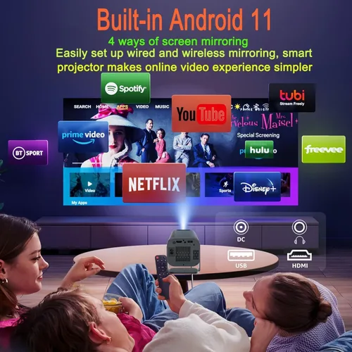 Vista 3 de Proyector Keystone automático inteligente con WIFI y Bluetooth, giratorio de 270°, mini proyector portátil AMX500, proyector 4K nativo 1080P