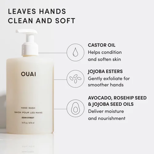 Vista 4 de OUAI Jabón de Manos, Dean Street - Jabón Líquido de Manos con Jojoba, Aguacate y Aceite de Rosa Mosqueta para Piel Reparada - Jabón Suave Exfoliante