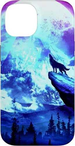 Vista 4 de Funda para iPhone 16 Wolf Mountain Pine Forest Moon Purple Galaxy