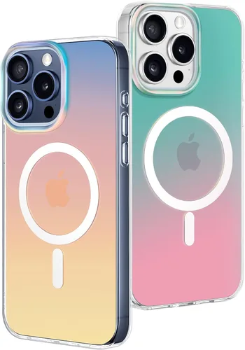 Vista 9 de CAPRARO Funda compatible con el teléfono 15 Pro, funda mate translúcida iridiscente fluorescente, 2 protectores de pantalla + 2 protectores