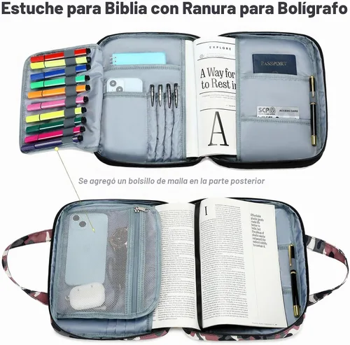Vista 3 de Octsky Fundas para libros de la Biblia para hombre, funda protectora para la Biblia con bolsillo, verde militar