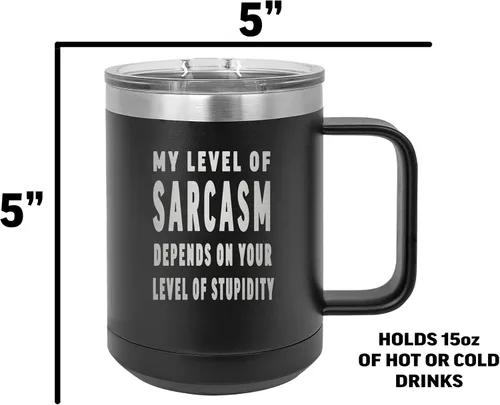 Vista 4 de Rogue River Tactical Funnt - Taza de café de acero inoxidable resistente con tapa, sarcasmo nivel sarcástico, gran idea de regalo para empleados