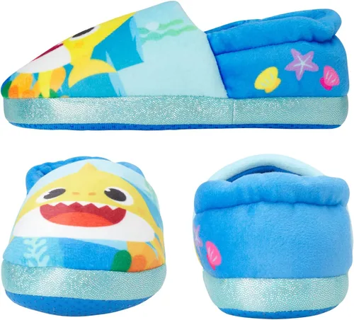 Vista 3 de Nickelodeon Toddler Boys' and Girls Baby Shark Slippers - Plush Fuzzy Slippers, Non-Skid Sole (5-12 ToddlerKid)