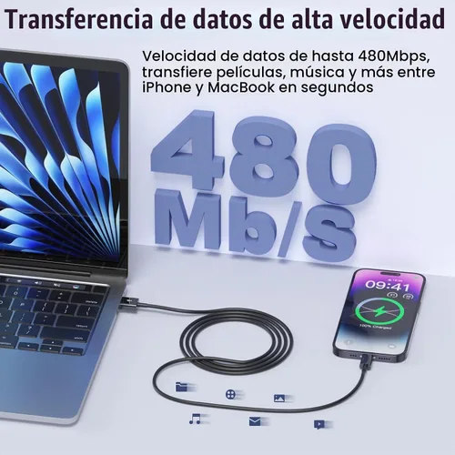 Vista 6 de ANSEIP Cable de Coche CarPlay para iPhone, Paquete de 2 Cables USB A a Lightning de 0.9m para iPhone 14 13 12 11 Pro Max XR XS X 8 7 6 Plus SE iPad