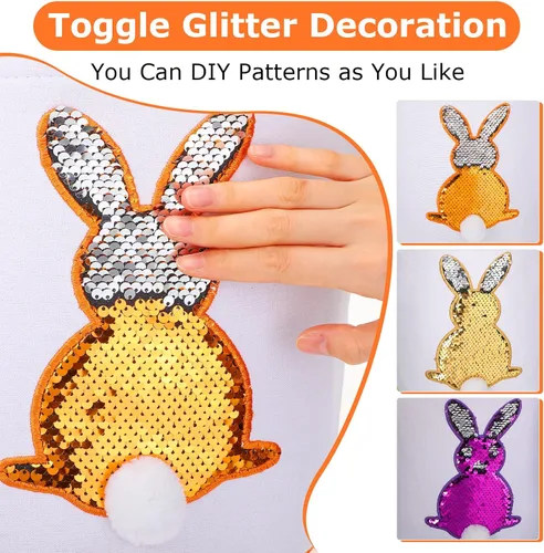 Vista 6 de Saintrygo 6 bolsas de cesta de conejo de Pascua para niños, cesta de caza de huevos de Pascua con asa, bolsas de regalo, cubo de transporte, Bright