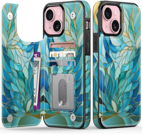 Vista 74 de FUNMIKO Funda tipo cartera para iPhone 13 con tarjetero, bloqueo RFID, protección de grado militar y obras de arte impresas con rayos UV, cierre
