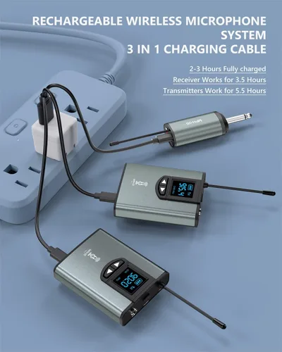Vista 6 de Sistema de micrófono inalámbrico para altavoz PA, cámara, grabación, enseñanza Auriculares/Soporte/Micrófono Lavalier, Receptor Transmisor
