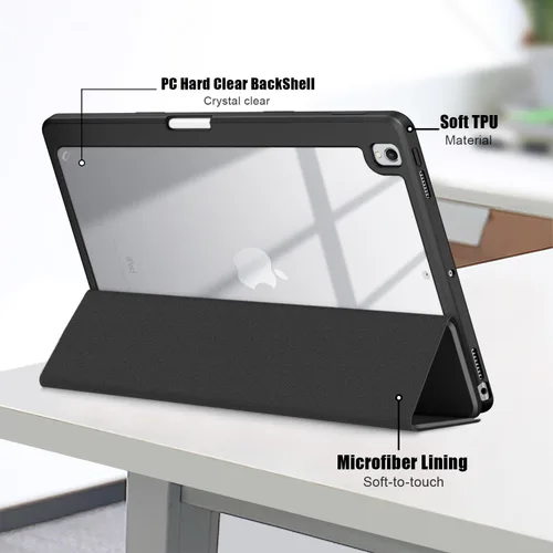 Vista 4 de Para Apple iPad de 9ª/8ª/7ª generación de 10.2 pulgadas (2021/2020/2019), cubierta trasera transparente de TPU a prueba de golpes