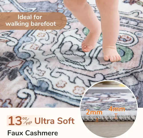 Vista 75 de OPPODREAM Alfombras suaves, pequeñas y lavables con parte trasera antideslizante, alfombra de cachemira sintética de pelo bajo, 2 x 3 pies, azul