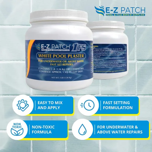 Vista 2 de E-Z Patch 1 Kit de reparación de yeso blanco para piscina, 3 libras (cobertura: 1.5 pies cuadrados)