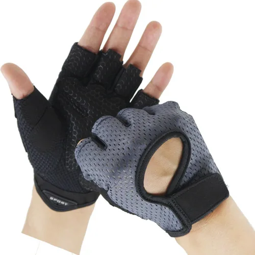 Vista 2 de Guantes de fitness para hombres y mujeres, antideslizantes, de silicona, transpirables, guantes de entrenamiento para levantamiento de pesas