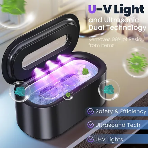 Vista 3 de Limpiador ultrasónico de joyas, limpiador ultrasónico profesional de 48KHz para lentes, anillos, retenedores, dentaduras, máquina limpiadora