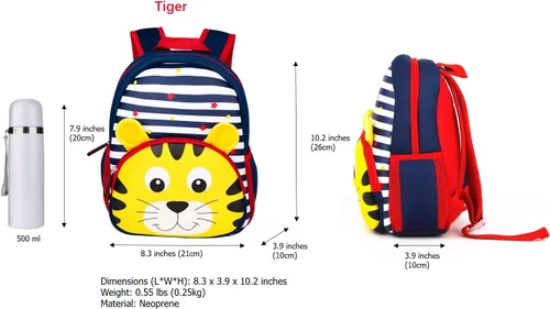 Vista 2 de Mochila impermeable para niños de 2 a 5 años, para el jardín de niños, mochila 3D de lindos dibujos animados, de neopreno, mochila de animales