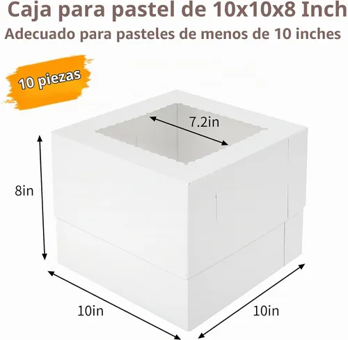 Vista 2 de Moretoes - Cajas altas para tartas de 10 x 10 x 8 pulgadas con ventana, 10 cajas para pastel