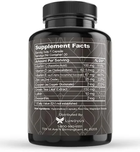 Vista 4 de Visual Advantage Suplemento ocular Glucosa II – Suministro para 1 mes – Fórmula AREDS 2 con vitamina D, C, E – Luteína y zeaxantina – Mezcla