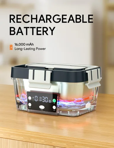 Vista 3 de Fiambrera térmica alimentada por batería con calentamiento automático, lonchera calentable inalámbrica de 16,000 mAh para adultos, calentador