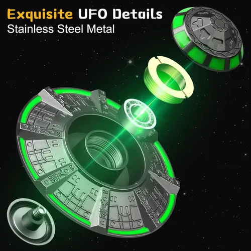 Vista 4 de Juguete giratorio OVNI para niños y adultos, juguete de escritorio espacial luminoso de metal, accesorios EDC geniales, juguetes para aliviar