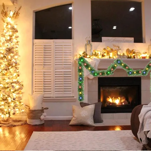Vista 7 de Guirnalda de Navidad preiluminada de 15 m de Dazzle Bright, guirnalda artificial de pino con 150 luces LED, para decoración de Navidad