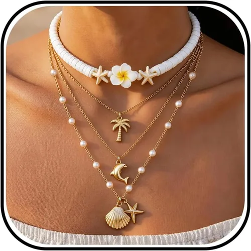 Vista 19 de Collar de concha marina de Your Always Charm para mujer, collar de concha ajustable con capas de encanto de concha marina para mujer, atuendos de A