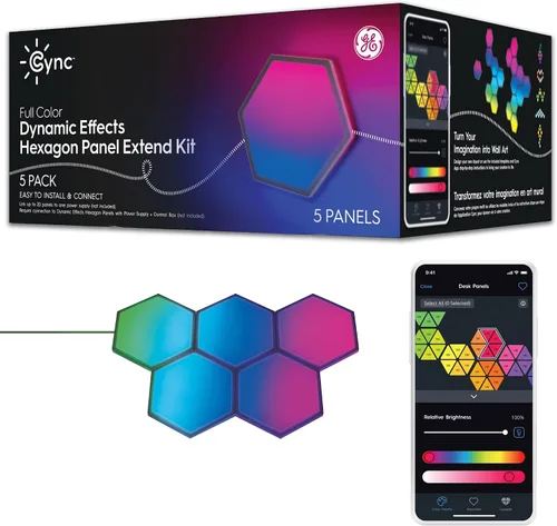 Vista 11 de Cync GE Dynamic Effects - Luces LED hexagonales inteligentes con WiFi que cambian de color, paneles de luz de pared para decoración de habitación