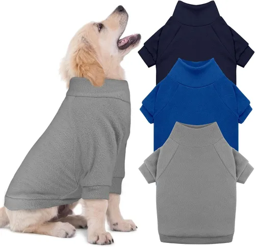 Vista 8 de Pack de 3 suéteres para perros de felpa, ropa para mascotas, cuello alto, suéter suave y cálido para perros pequeños, suéter para cachorros