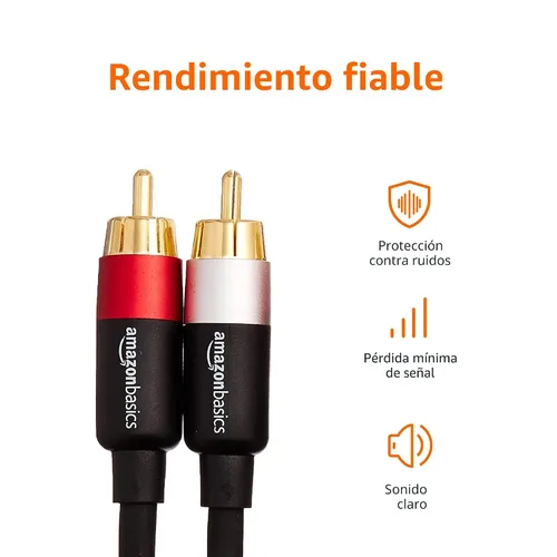 Vista 6 de Amazon Basics Cable de audio RCA de 2 contactos para amplificador, altavoces activos o subwoofer con conectores chapados en oro, 1,2 m, negro