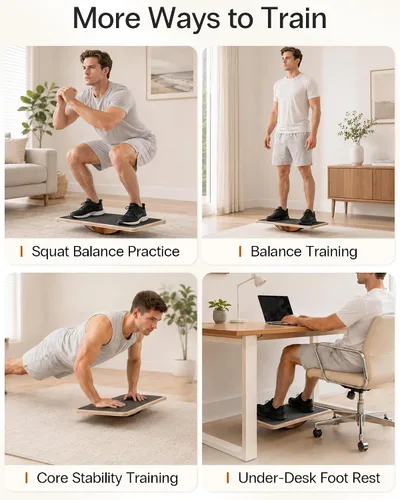 Vista 4 de StrongTek Wooden Balance Board, Basic Rocker or Advanced 360° Wobble Beginner-to-Advanced Options, Non-Slip Surface, Ankle Rehab, Physical
