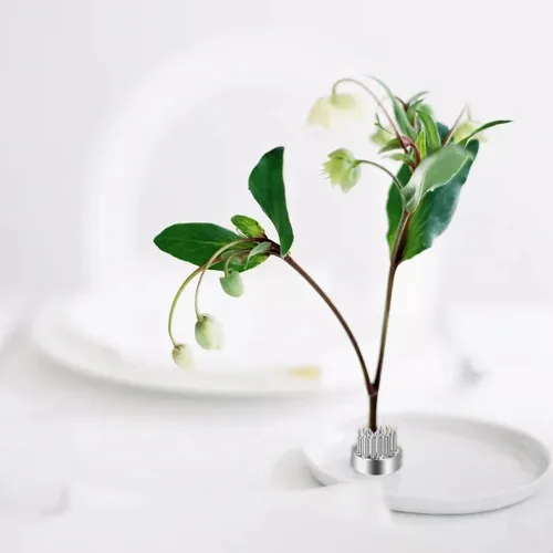 Vista 5 de WUWEOT Kenzan Ikebana - Paquete de 12 ranas de flores de 0.9 pulgadas, rana japonesa con pines, herramientas fijas florales plateadas, soporte