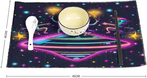 Vista 2 de Spaceship Alienes Rave - Juego de 6 manteles individuales resistentes lavables para decoración de mesa de cena y fiesta