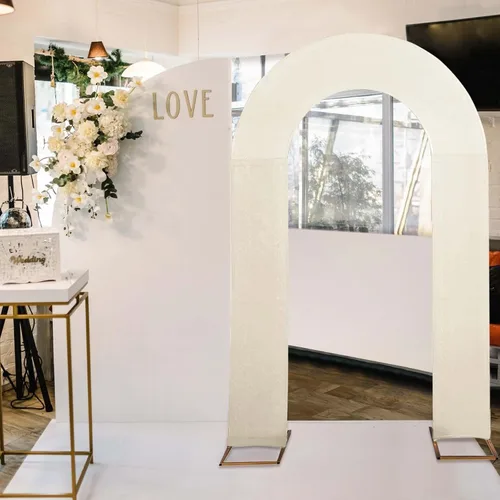 Vista 6 de Efavormart - Funda de arco abierto de elastano beige de 7 pies, doble cara, ajuste cómodo, en forma de U, para bodas escandalosas y decoración