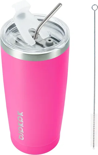 Vista 35 de BJPKPK Vaso térmico negro con tapa y pajita, de acero inoxidable, de 20 onzas, para café Pintura de caucho negro
