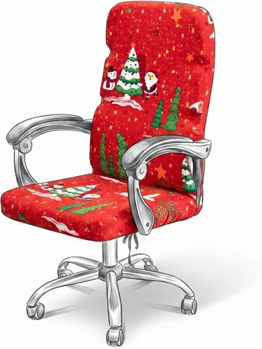 Vista 11 de Fundas navideñas para silla de oficina, funda protectora universal elástica para silla de jefe de respaldo alto moderno y sencillo (XMAS01, L)