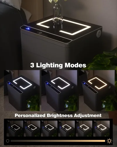 Vista 6 de TIGERKING Caja fuerte biométrica 3 en 1, caja fuerte inteligente para el hogar con estación de carga, cajón de armas, iluminación ajustable segura