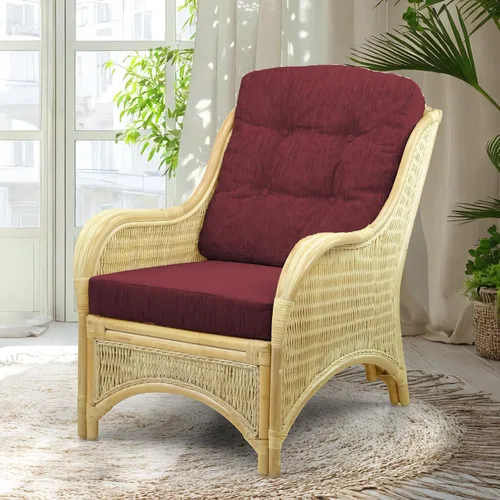 Vista 16 de Jam Lounge Living Accent - Sillón de mimbre de ratán natural, diseño hecho a mano con cojín marrón claro, colonial