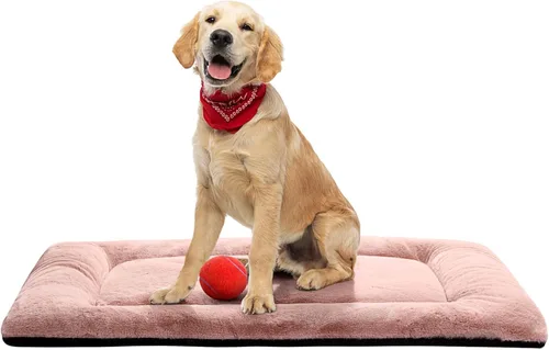 Vista 29 de Alfombrilla de cama para jaula de perro para perros extra pequeños. Cama de jaula de perro ultra suave. Alfombrilla de perrera lavable y Rosa