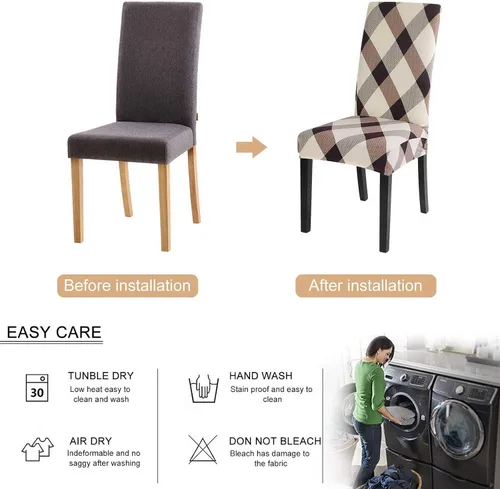 Vista 3 de Juego de 10 fundas para silla, fundas elásticas para sillas Parsons, de elastano, extraíbles, lavables, fundas protectoras para sillas de cocina