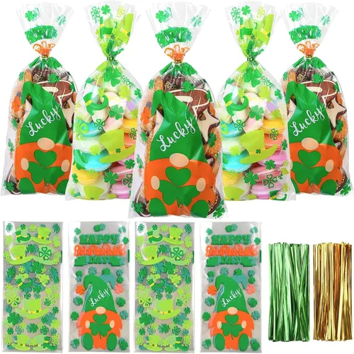 Vista 8 de DIYASY Bolsas de celofán de Navidad, 180 bolsas de regalo de Navidad, bolsa de plástico para dulces, bolsa transparente para bocadillos con lazos
