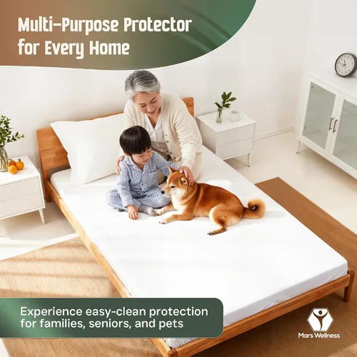 Vista 4 de Mars Wellness Protector y funda de colchón de vinilo impermeable, sábana bajera de color blanco, 1 paquete de 1 Funda de colchón de plástico, 1