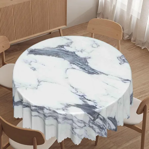 Vista 10 de Manteles redondos con temática de mármol, 48 pulgadas, tela impermeable, decorativo, reutilizable, lavable, a prueba de derrames, resistente a