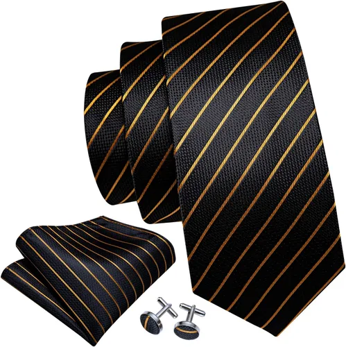 Vista 36 de Barry.Wang Juego de corbatas para hombre, corbata de seda a rayas, tejido a cuadros, gemelos formales, negocios, boda