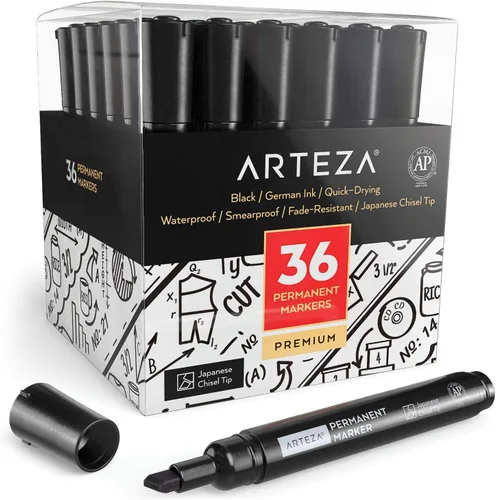 Vista 9 de ARTEZA Marcadores permanentes negros, juego de 60 unidades, punta fina, impermeables