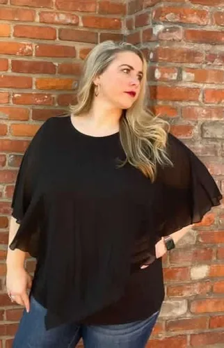 Vista 4 de OLRIK Blusas de verano de talla grande para mujer, blusas de gasa casuales elegantes de manga corta